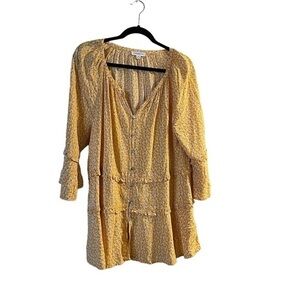 beach lunch lounge yellow small floral, print tiered long tunic top